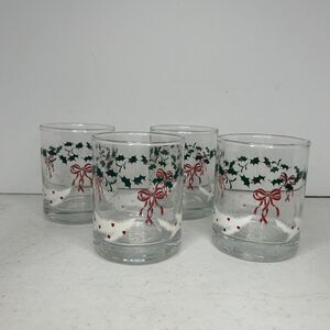 Panache Set Of 4 Vintage Christmas Glasses Holly‎ And Bows